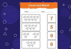 10 Pages Count and match with the correct number. Matching education game. Count how many items and choose the correct number