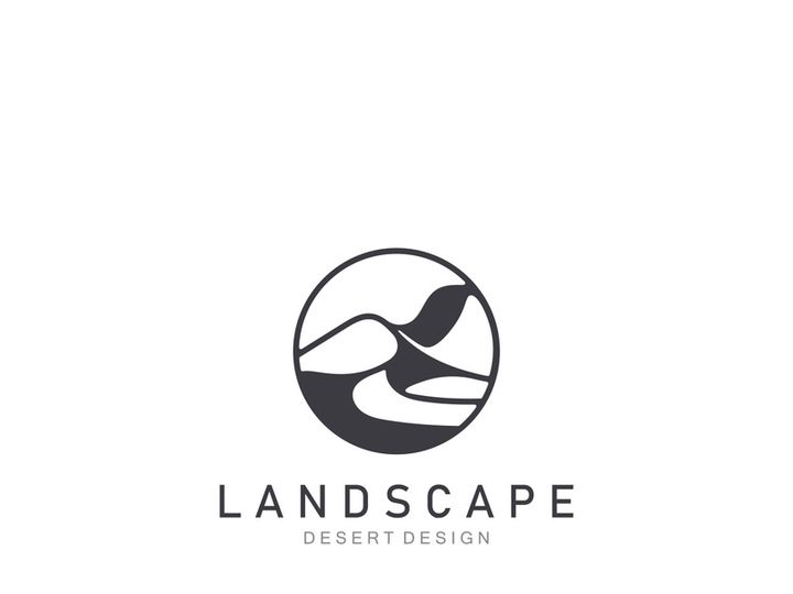 Landscape Desert line art outline minimalist logo vector illustration design