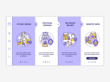 Examples of personal information purple and white onboarding template preview picture