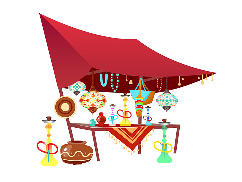 Eastern market tent with souvenirs cartoon vector illustration