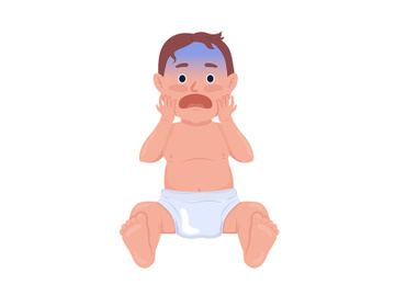 Scared baby boy grimacing semi flat color vector character preview picture
