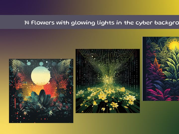 Flowers with glowing lights in the cyber background