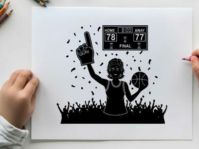 Silhouette of a basketball fan celebrating a home team victory silhouette