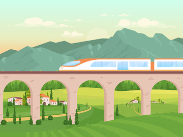 Express train flat color vector illustration preview picture