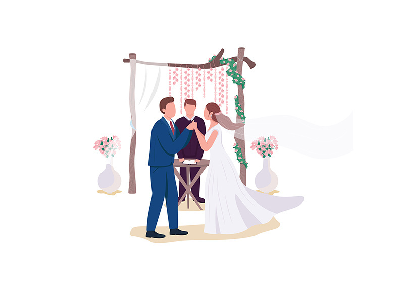 Wedding ceremony flat color vector faceless characters