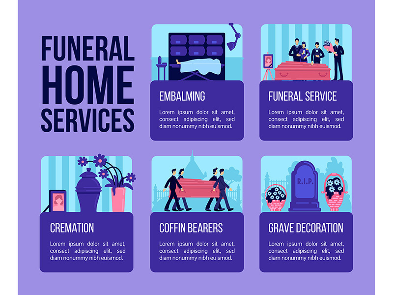 Funeral home services flat color vector informational infographic template