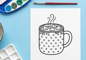 Line Art Illustration of a Hot Cocoa Mug with Marshmallows