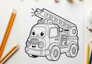 Cute fire truck smiling vector illustration flat design
