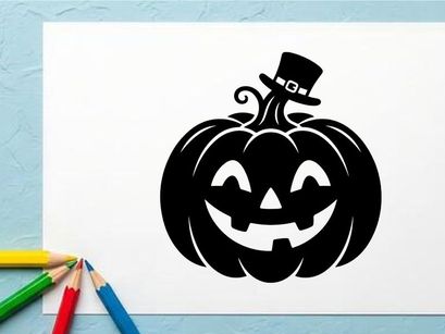 Calabaza de Halloween festiva con rostro de Jack-o'-Lantern y sombrero de copa