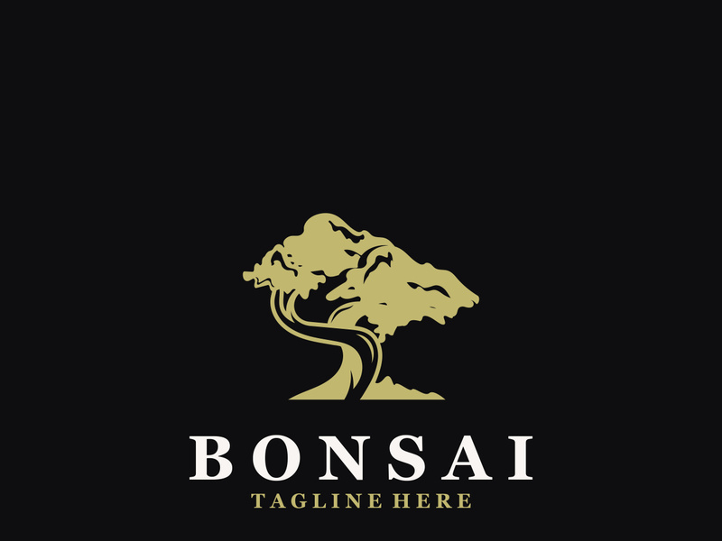 Bonsai Tree Logo Design template. vintage  illustration of aesthetic bonsai plants culture