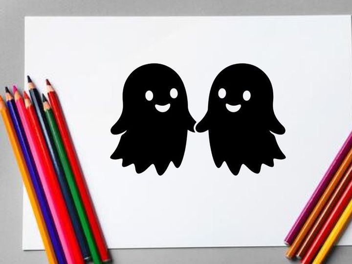 Niedliche Geisterfiguren, die sich an den Händen halten in schwarzer Silhouette