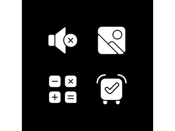 Smartphone interface white glyph icons set for dark mode preview picture