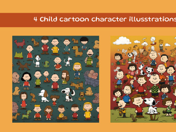 Child and animals cartoon character illustration preview picture