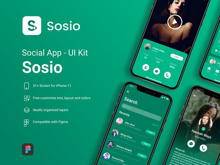Sosio - Social Application Mobile UI Kit preview picture