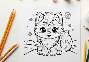 Cute white kitten with flowers vector illustration