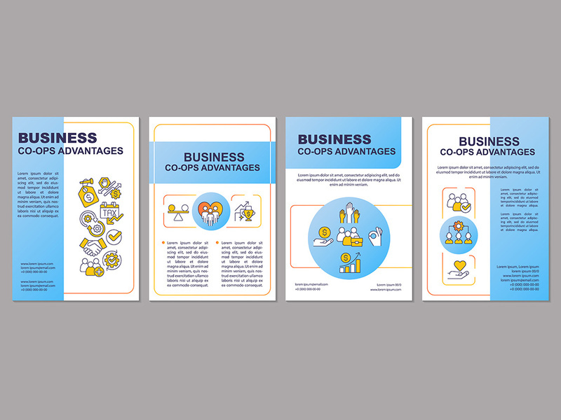 Business co-ops benefits blue brochure template