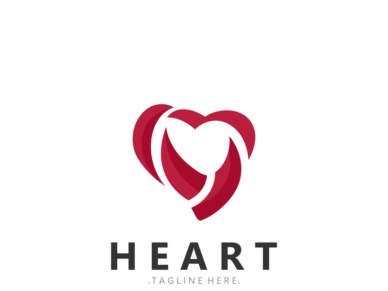 Heart logo design template, luxury ribbon Valentines day and love stripe logotype