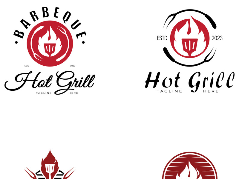 Simple Barbecue Vintage hot grill, with crossed flames and spatula. Logo for restaurant, badge, cafe and bar.vector