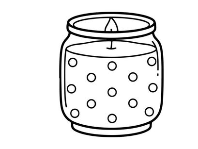Vela de bolinhas em um pote de vidro. Ilustração desenhada à mão de uma vela perfumada.
