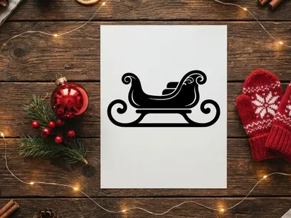 Silhouette of Santa's Sleigh with Gift Bag on a White Background