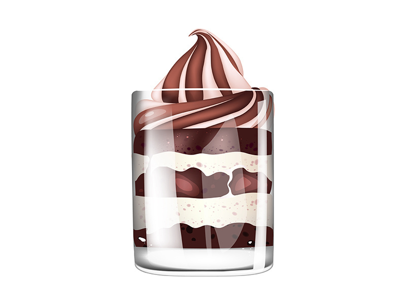 Chocolate trifle, English cuisine dessert realistic vector illustration