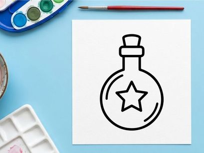 Halloween witch potion bottle with glowing star. Spooky magic elixir jar for dark fantasy and occult themes.