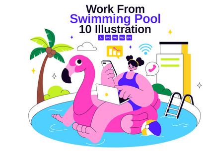 10 Work from Swimming Pool Illustration