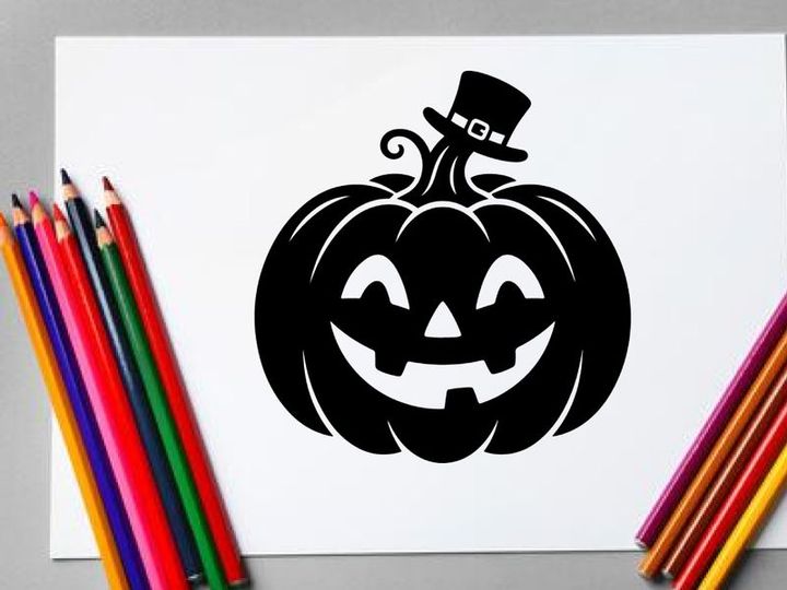 Calabaza de Halloween festiva con rostro de Jack-o'-Lantern y sombrero de copa