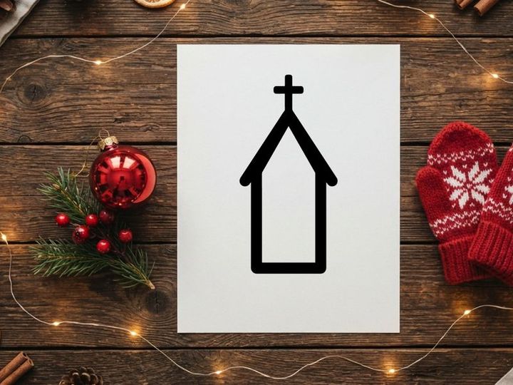 Minimalist church icon with a cross symbol for religious and spiritual design projects.