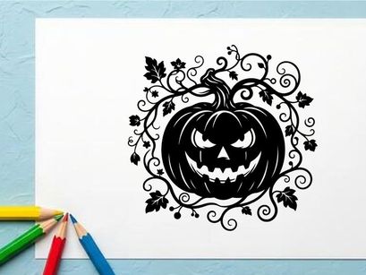 Halloween Pumpkin with Carved Face and Spooky Expression