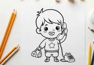 cute boy talking on retro phone vector illustration