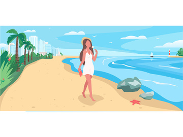 Walk on beach flat color vector illustration preview picture