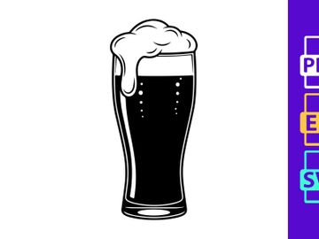 Foamy stout beer glass isolated black white illustration preview picture