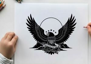 American eagle silhouette with stars and stripes shield
