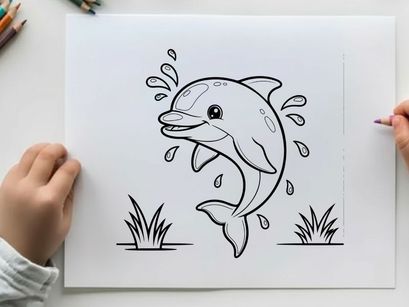 Cute cartoon dolphin jumping splashing water vector illustration