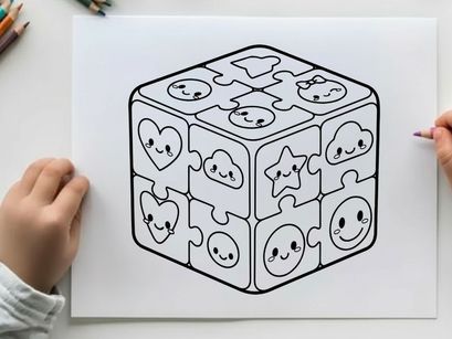 Cute puzzle cube with smiley faces vector illustration