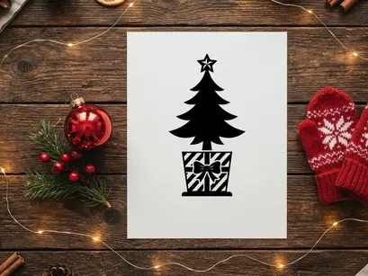 Stylized Christmas Tree with Gift Box for Holiday Celebrations