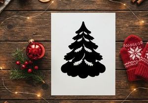 Ikon siluet pohon Natal hitam terisolasi di latar belakang putih untuk desain hari raya.