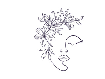 Line art portrait woman, Flower face one line vector illustration preview picture