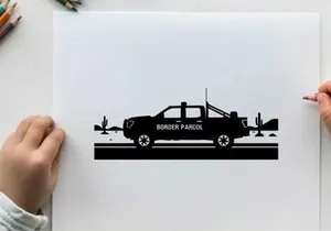 Silhouette of a pickup truck in the desert with cacti