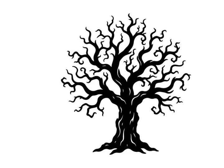Black Silhouette of a Leafless Tree with Twisted Branches