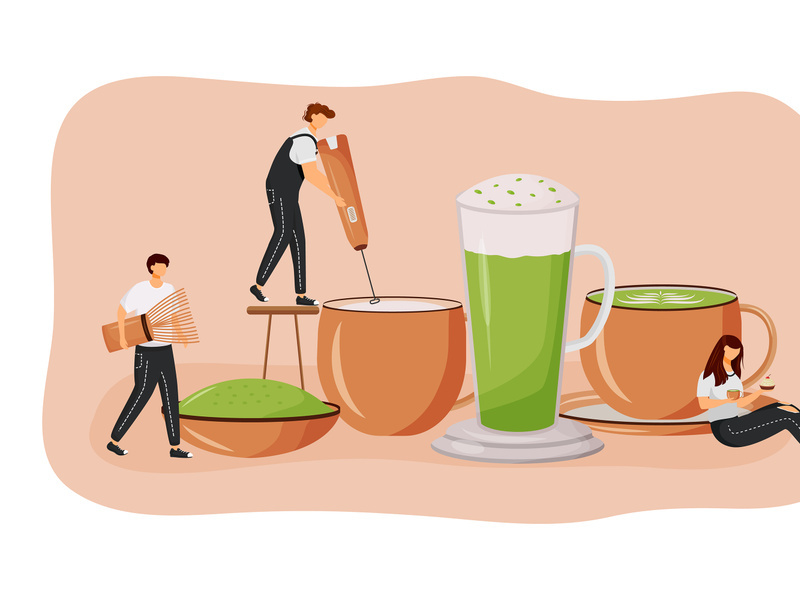 Matcha latte flat concept vector illustration