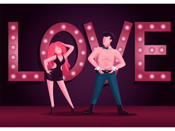 Male and female strip dancers flat color vector illustration preview picture