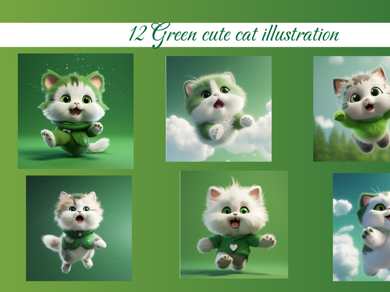 Green cute cat illustration