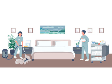 Hotel room cleaning flat color vector illustration preview picture