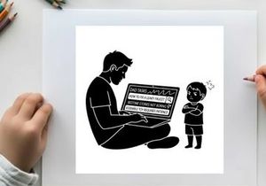 Silhouette of a man and child interacting with a laptop computer