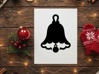 Schwarze Silhouette einer Weihnachtsglocke als Icon isoliert auf weißem Hintergrund