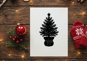 Silhouette of Christmas Tree in Pot with Star Topper for Holiday Decor