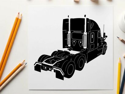 Silhouette of a semi truck with trailer hitch and wheels