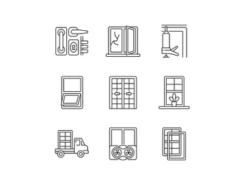 Window and door installations linear icons set preview picture